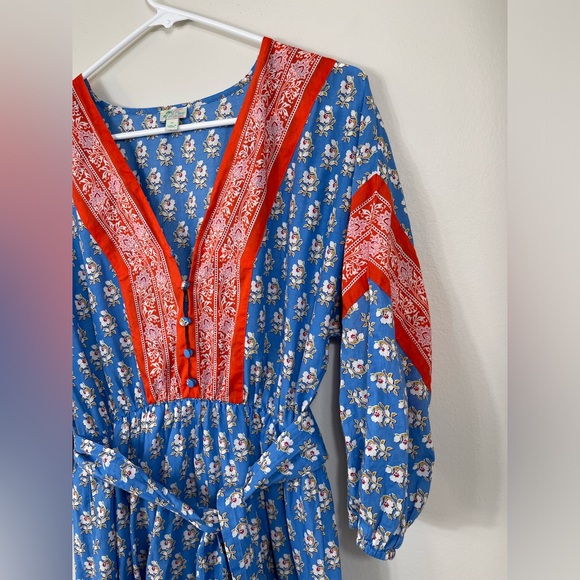 J. Crew V-Neck Cover-Up in Classic Block Blue and Red Floral Maxi Dress Vintage - Picture 4 of 16